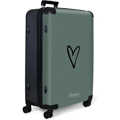 Afbeelding van NoBoringSuitcases.com® Koffer groot Reiskoffer lichtgewicht Groene achtergrond met zwart hartje Rolkoffer 4 wielen Grote trolley XL 98 liter bagage