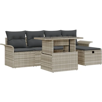 Afbeelding van vidaXL 6 delige tuinbankset met kussens lichtgrijs poly rattan