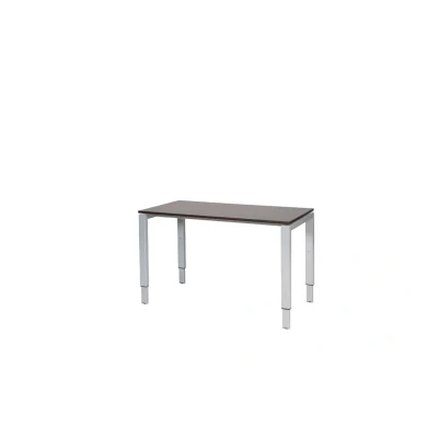 Afbeelding van Domino bureau, hoogte instelbaar (62 85cm) met 120x60cm &#039;zwevend&#039; logan eiken 25mm blad en aluminium (RAL9006) N poot frame.