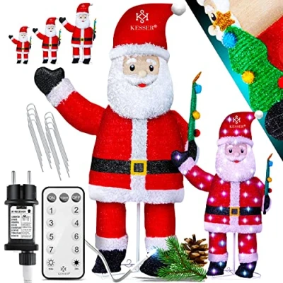 Afbeelding van KESSER® Kerstman Kerstfiguur met ledverlichting, kerstdecoratie voor binnen en buiten, weerbestendig, IP44, afstandsbediening haringen, kerstverlichting, 120 cm