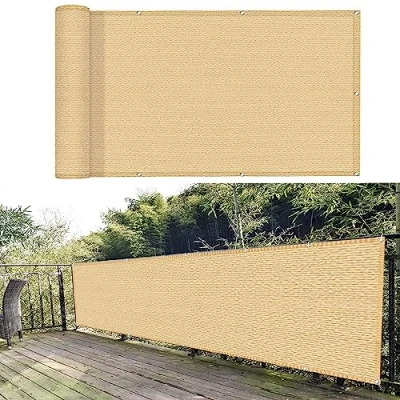Afbeelding van Balkonscherm 80 x 600 cm Weerbestendig uv bescherming Privacy met oogjes kabelbinders voor balkonleuningen terras tuin, Zand geel