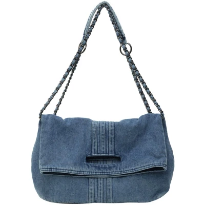 Afbeelding van Ibenzoa® Stijlvolle en Ruime Denim Schoudertas met Meerdere Vakken voor Dagelijks Gebruik