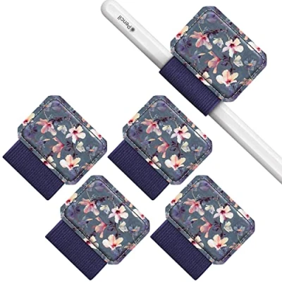 Afbeelding van Fintie 4 stuks zelfklevende penhouders voor Apple Pencil en stylus pen, elastische kunstleren penlushouder notitieboek, kalender, tablet, map, hibiscus