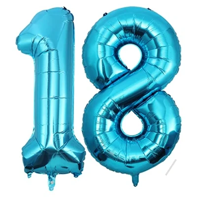 Afbeelding van Verjaardag Ballon Nummer 18 Blauwe Folieballon XXL 40&quot; 101cm Decoratie Gigantische Ballonnummer Deco voor Verjaardag,Vliegt met Helium