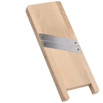Afbeelding van KADAX Kruidenschaaf van hout, groenteschaaf met scherpe roestvrijstalen messen, uienschaaf, koolschaaf, koolrasp, rasp, wortelrasp, keukenschaaf hout (2 messen), bruin