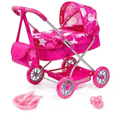 Afbeelding van Bayer Design 12249AB Smarty poppenwagen, met tas, poppenaccessoires, fopspeen en bestek bord