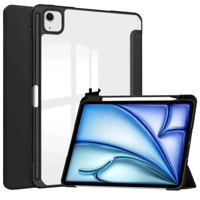 Afbeelding van iPad Air 13 inch (2024) M2 Hoes: iMoshion Trifold Hardcase Bookcase Shockproof/Valbescherming Hardcase,Bookcase Zwart Kunststof Tablet
