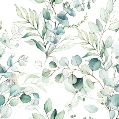 Afbeelding van 20 servetten natuur takken van eucalyptus als tafeldecoratie. Papieren met motief. Ook voor decoupage en servettechniek 33x33cm