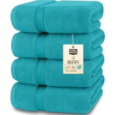 Afbeelding van Utopia Towels Badhanddoekenset, 4 pack Premium 100% Ring Spun Cotton Snel droog, zeer absorberend, zacht aanvoelende handdoeken, perfect voor dagelijks gebruik, 69 x 137 cm (Turkoois)