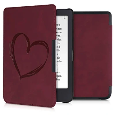 Afbeelding van kwmobile case compatibel Met Tolino Shine 3 hoes standaard E reader cover in donkerrood Brushed Hart