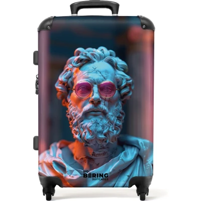 Afbeelding van NoBoringSuitcases.com® Koffer groot Rolkoffer lichtgewicht Grieks standbeeld met bril Reiskoffer 4 wielen Grote trolley XL 20 kg bagage