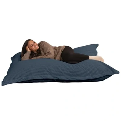 Afbeelding van Gigantische zitzak XXL voor binnen van corduroy, 180 x 140 cm, zacht, comfortabel en afneembaar, royaal gevoerd, volledige ontspanning, woonkamer, slaapkamer, jongeren, gamer (nachtblauw)