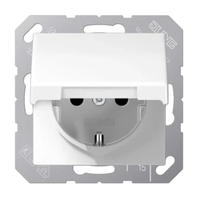 Afbeelding van Jung Schuko AS 1520 BFKIKL WW Stopcontact, 16 A 250 V, onbreekbaar, met aanraakbescherming en klapdeksel, serie 500, alpinewit, 1 stuk