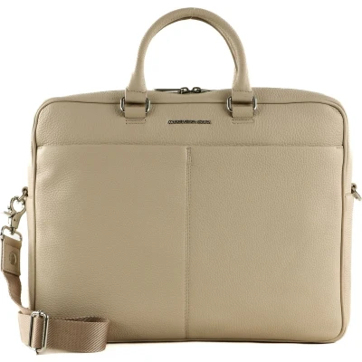 Afbeelding van MANDARINA DUCK Leren Handtas Schoudertas met laptopvak Mellow Urban Briefcase Papyrus Beige