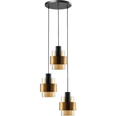 Afbeelding van Hanglamp Chiasso Zwart Goud &amp; Amber Glas 3 Lichts Rond Ø 30cm