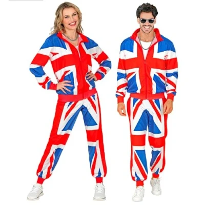 Afbeelding van Widmann Landen Thema Kostuum Union Jack Star Team Retro Trainingspak Rood / Wit Blauw Medium Carnavalskleding Verkleedkleding