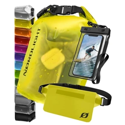Afbeelding van Nordlight Waterdichte Dry Bag met telefoonzak en heuptas (10L, Geel) droge zak rolsluiting Zwemmen, varen, strand, staand peddelen