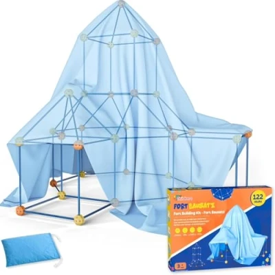 Afbeelding van Fort Bouwpakket XL met 122 Onderdelen en Uitbreidingspakket Incl. Opbergzak &amp; E book Constructiespeelgoed Montessori Educatief speelgoed Bouwspeelgoed Hut Bouwen