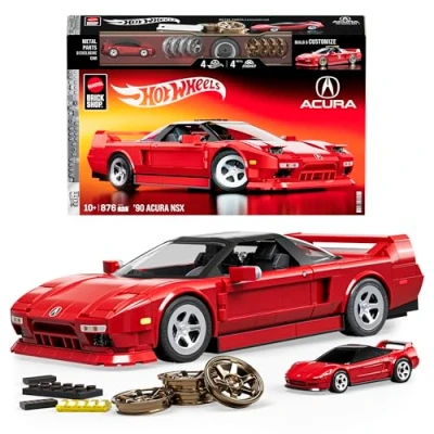Afbeelding van ​Mattel Brick Shop Hot Wheels Elite Serie, Bouwset, &#039;90 Acura NSX met 876 Onderdelen, Realistische Details en Speciale Stickers, voor Volwassen Verzamelaars Kinderen Vanaf 10 Jaar, JFT17