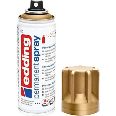 Afbeelding van edding 5200 permanente spray rijk goud mat 200 ml acrylverf voor het schilderen en decoreren van glas, metaal, hout, keramiek, kunststof, canvas, spuitbus, acrylspray, verfspray