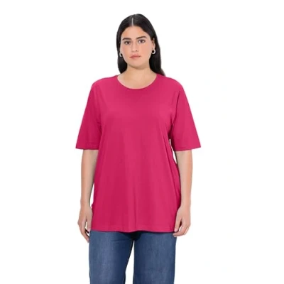 Afbeelding van Ulla Popken Basic T shirt met ronde hals voor dames, Magentapink., 42 44
