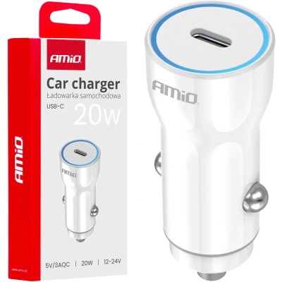 Afbeelding van AMiO Autolader Telefoon USB C 20W 12/24V Wit