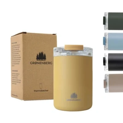 Afbeelding van Thermosbeker 350 of 470 ml, koffiebeker voor onderweg, 100% lekvrij, houdt minstens 4 uur warm Coffee to go beker gemaakt van gerecycled roestvrij staal (Mustard, ml)