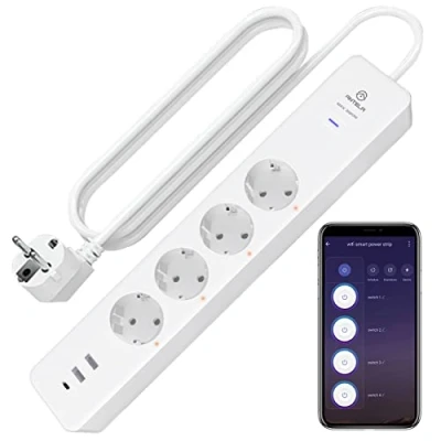 Afbeelding van ANTELA Slimme Stekkerdoos met 4 Voudig /Stopcontacten + 3 USB aansluitingen, Wifi 3680 Watt Energiemeter, Compatibel Alexa Echo &amp; Google Assistant, Timer Functie,APP Smart Life/Tuya,2.4Ghz