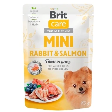 Afbeelding van Brit Care Pouch Mini Rabbit&amp;Salmon fillets in gravy 85 gram