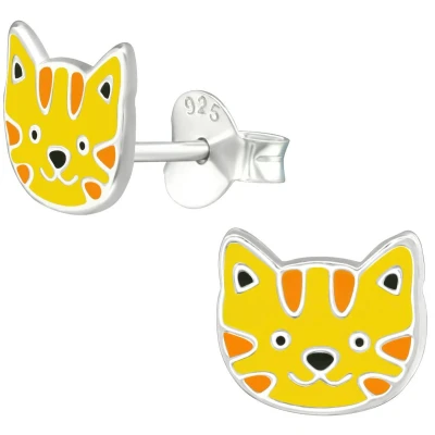 Afbeelding van JoyS Zilveren tijger kat poes oorbellen 8 x 7 mm oorknoppen voor kinderen
