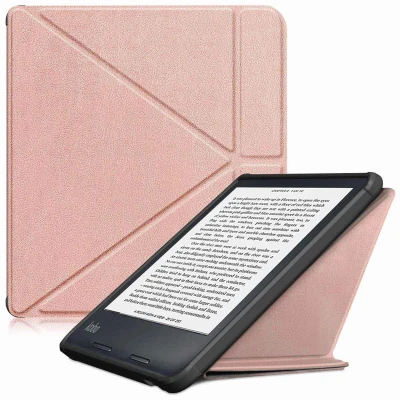 Afbeelding van Kobo Libra 2 Hoes: iMoshion Origami Bookcase E Reader Rosé Goud Kunstleder Hoezen