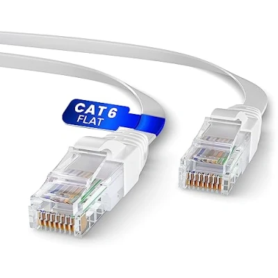 Afbeelding van Mr. Tronic Platte Cat6 Ethernet Cable 25m, High Speed Lan Netwerk Cat 6 Kabel Voor Snelle Internetverbinding Rj45 Connector Netwerkkabel, UTP CCA Patchkabel (25 Meter, Wit)