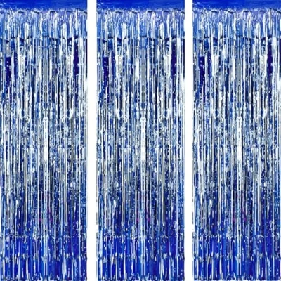 Afbeelding van AILEXI 3 stuks metalen gordijnen, glinsterend, blad, franjes, spiegelend, gordijn, deur, raam, decoratie voor verjaardag, bruiloft, feestaccessoires, 92 x 245 cm (92 cm) donkerblauw