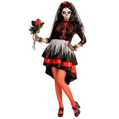 Afbeelding van Widmann Spaans &amp; Mexicaans Kostuum Perales Bruid Dia De Los Muertos Vrouw Rood, Zwart Small Halloween Verkleedkleding