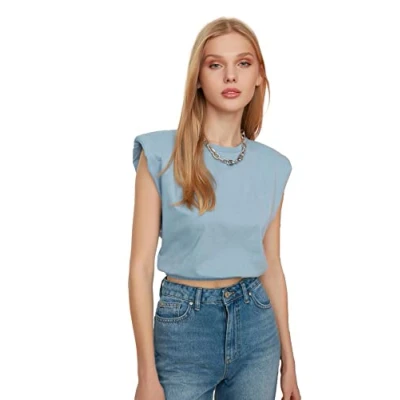 Afbeelding van Trendyol Zwart, Gewatteerd Cropped T Shirt Met Ronde Hals, 100% Katoen Twoss21Ts0379