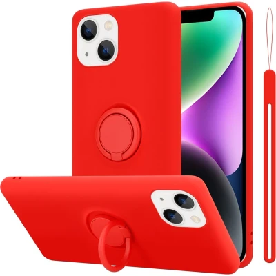 Afbeelding van Cadorabo Hoesje geschikt voor Apple iPhone 14 in LIQUID ROOD Beschermhoes van TPU silicone Case Cover met ring