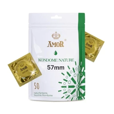 Afbeelding van AMOR NATURE Premium Condooms, perfecte positionering en geschikte maat voor iedereen Ø 57 mm, Transparant, Verpakking van 50