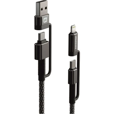 Afbeelding van Swissten Kevlar 4 in 1 Kabel USB A / C naar Apple Lightning 60W 1.5M Zwart
