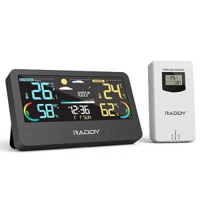 Afbeelding van Raddy WF 55C PRO Weerstation Draadloze binnen buitenthermometer Hygrometer Barometer, wekker, weersvoorspelling, waarschuwing voor schimmelrisico, kleurendisplay met afstandssensor thuisgebruik