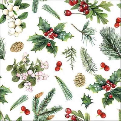 Afbeelding van Ambiente Servet 33cm Winter greenery wit