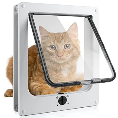Afbeelding van Kattendeur met 4 weg magneetsluiting, deur voor huisdieren katten en kleine honden, tunnel (wit, M 19,5 x 22,5 6 cm)