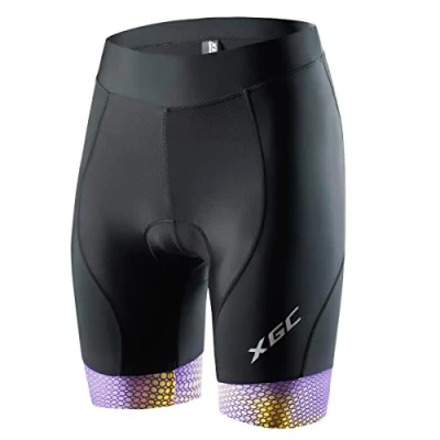 Afbeelding van XGC Korte fietsbroek en fietsonderbroek voor dames, elastische 4D spons zitkussens met een hoge dichtheid, Paars geel, XL