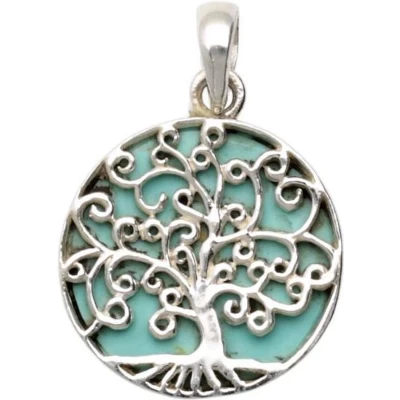 Afbeelding van Zilveren Levensboom met turquoise kettinghanger