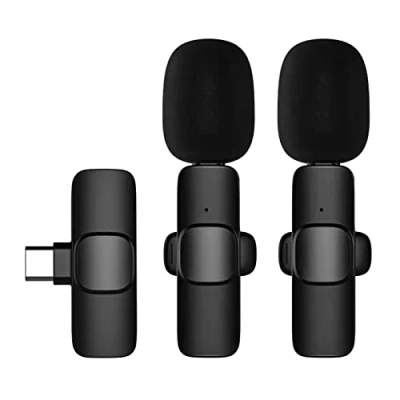 Afbeelding van Andoer Mini Draadloze Clip on Lavalier Microfoon Omnidirectionele Mic 2 Zender 1 Ontvanger met Wind Muff Type C Poort Vervanging voor Android Smartphone Stream Interview Opname Video Onderwijs