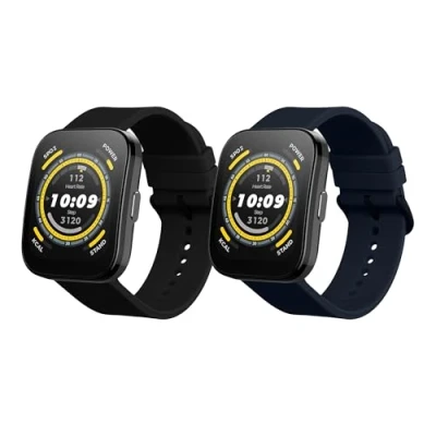 Afbeelding van kwmobile 2x horlogebandjes geschikt voor Huami Amazfit Bip 5 Unity / GTR 4 bandje Smartwatch bandjes van TPU Activity tracker horloge band in zwart donkerblauw