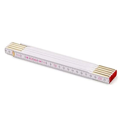 Afbeelding van Metrie PERFECT houten duplex/duimstokken 1X stuk 2m lange schalen van de schakels, meterstang met duplex verdeling wit Professioneel.