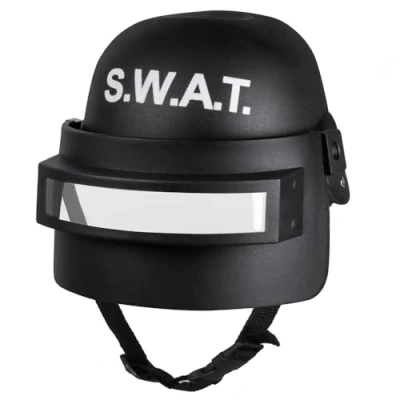 Afbeelding van Boland 01408 SWAT deluxe kinderhelm, vizierhelm SWAT, zwart wit, kinriem, transparant vizier, opklapbaar, één maat, carnaval, Halloween, themafeest, verjaardag, verkleedpartij,