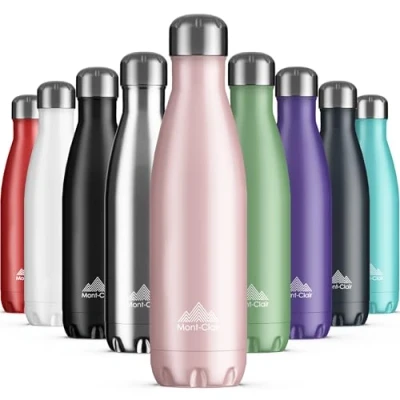 Afbeelding van Mont Clair Roestvrijstalen waterfles, vacuüm geïsoleerd + BPA vrij, 12 uur warme en 24 koude dranken fles, metalen waterfles 750 ml lekvrij, ideaal voor volwassenen, kinderen, hardlopen roze