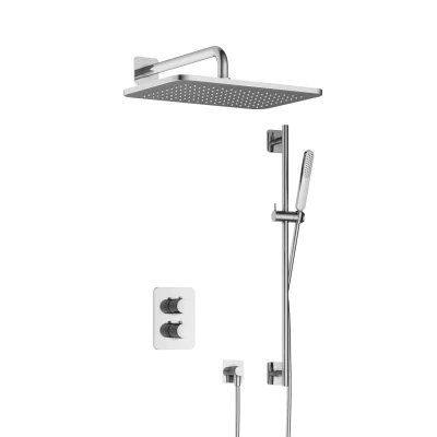 Afbeelding van Hotbath Gal Regendoucheset IBS40A Chroom Staaf Handdouche 40cm Hoofddouche Wandarm met glijstang