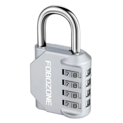 Afbeelding van Combinatieslot, FOBOZONE 4 cijferige outdoor waterdichte resetteerbare code hangslot, voor gym locker, kast, schuur, hasp, poort, gereedschapskist, school locker slot (zilver)